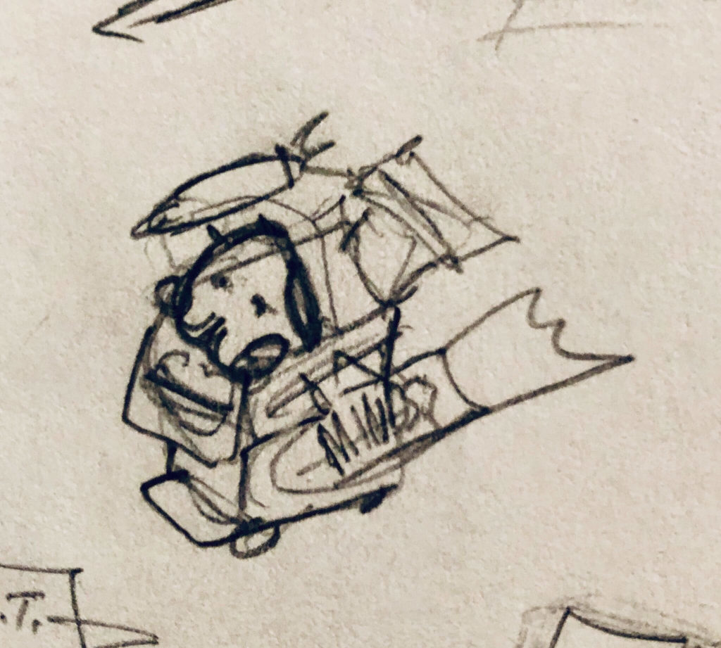 Wapuu in a Shopping cart sketch top angle 